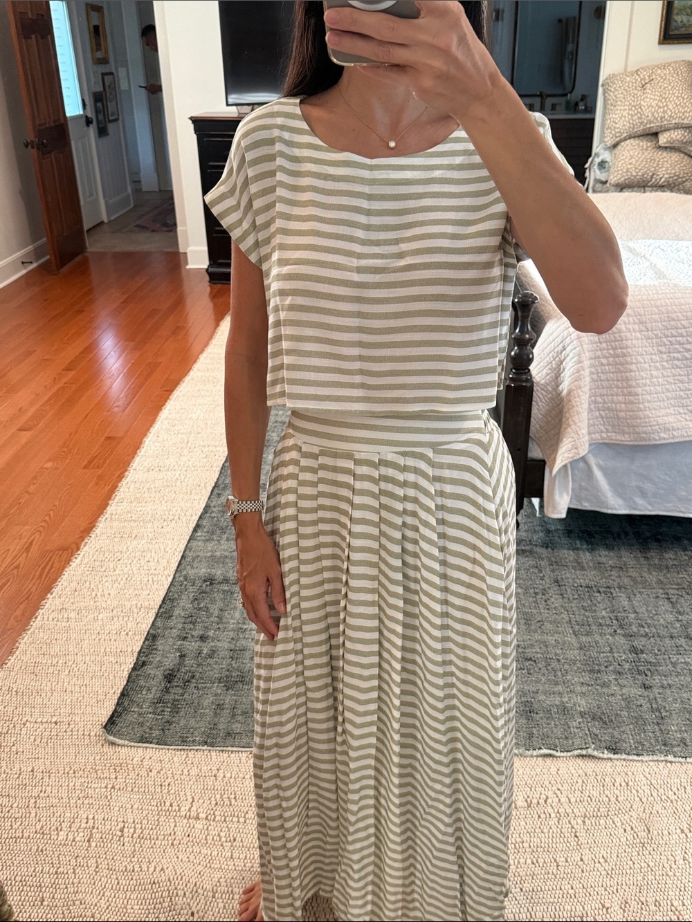 NEW! Striped Two-Piece Maxi Skirt and top in Olive Stripe Medium